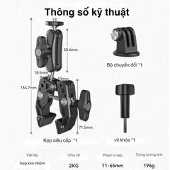 Kẹp càng cua kim loại Telesin gắn Actioncam máy ảnh đèn flash cố định chắc chắn
