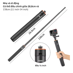 Gậy Vrig Tp 21 kéo dài 128cm tích hợp tripod gắn Actioncam Gopro Insta360 Actioncam