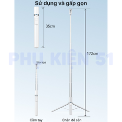 Tripod Telesin kiêm remote tự mở chân cho điện thoại kéo dài 1m8 điều khiển bluetooth lên đến 10m