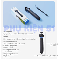 Tripod Telesin tự bung chân kéo dài 65cm gắn Actioncam Pocket Gopro Insta360 gấp gọn