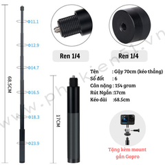 Gậy tàng hình Insta360 One X2 X3 X4 kéo dài 70cm Chính Hãng