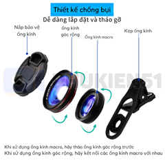 Lens 2 in1 4K HD Macro 15X và gốc rộng 0,45X cho điện thoại có đèn trợ sáng hỗ trợ cực tốt