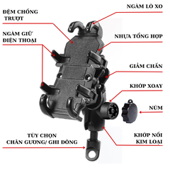 Gía Đỡ Điện Thoại Chống Sốc BSDPP bảo vệ camera gắn chân gương ghi đông xe máy hấp thụ lực chống giật