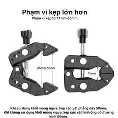 Kẹp càng cua kim loại Telesin gắn Actioncam máy ảnh đèn flash cố định chắc chắn