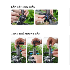 Kẹp kim loại Telesin 360 độ đa năng gắn ghi đông xe đạp xe máy gắn Actioncam, Gopro, Insta360 vít 1 4