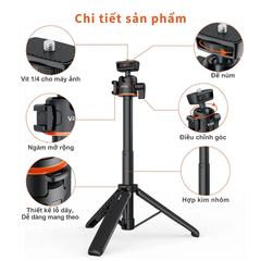 Tay cầm Vrig TP 06 mini vlog chịu tải 1,5kg cứng cáp gắn máy ảnh điện thoại Actioncam Gopro Action