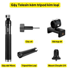 Gậy Telesin 6 in 1 kèm tripod tích hợp gắn điện thoại trên gậy tương thích mọi ActionCam dài 90cm - Hàng chính hãng