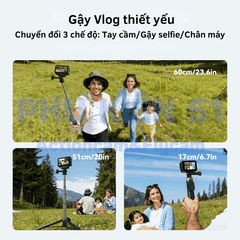 Tripod Telesin kiêm remote DJI Action 4 5 6 , Gopro 9 - 13 Black , điện thoại kéo dài 60cm