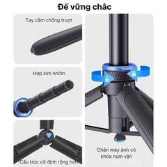 Tripod Telesin tự bung chân kéo dài 65cm gắn Actioncam Pocket Gopro Insta360 gấp gọn