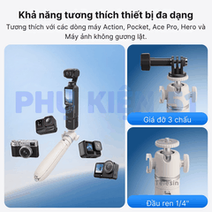 Tripod Telesin tự bung chân kéo dài 65cm gắn Actioncam Pocket Màu trắng