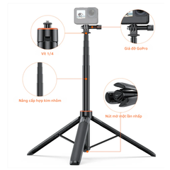 Gậy Vrig Tp 21 kéo dài 128cm tích hợp tripod gắn Actioncam Gopro Insta360 Actioncam
