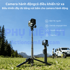 Tripod Telesin kiêm remote DJI Action 4 5 6 , Gopro 9 - 13 Black , điện thoại kéo dài 60cm