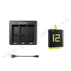 Pin Gopro 12 11 10 9 Black và Dock sạc Telesin sạc 3 pin