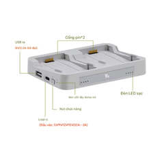 Dock sạc DJI Flip hỗ trợ sạc nhanh 2 khe pin có đèn báo