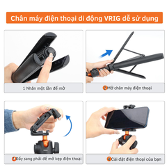 Tripod Vrig TP 16 kéo dài 138cm cho điện thoại máy ảnh Actioncam cứng cáp đầu bi linh hoạt