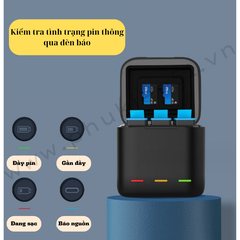Pin Gopro 12 11 10 9 Black và Hộp sạc Telesin sạc 3 pin