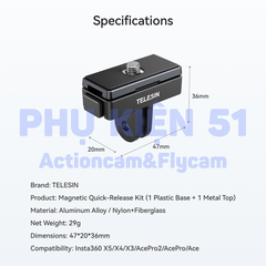 Bộ ngàm Telesin Thao tác Nhanh Insta360 X5 X4 X3 Ace Pro Pro 2  S7-JBK-18-TIS