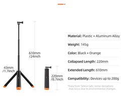 Tripod kiêm tay cầm phao kéo dài 61cm gắn Gopro, Insta360 Ace Pro, Osmo Action
