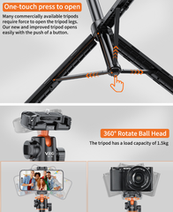 Tripod Vrig TP 16 kéo dài 138cm cho điện thoại máy ảnh Actioncam cứng cáp đầu bi linh hoạt