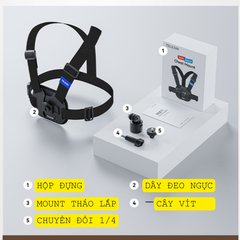 Dây Đeo Ngực Telesin Thao Tác Nhanh Gắn ActionCam Gopro ,Ace Pro, Insta360 One X2 X3 tiện lợi mềm mại dễ đeo- Chính Hãng