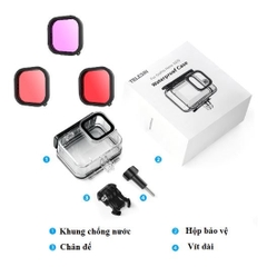 Khung Vỏ Chống Nước TELESIN Dành Cho Gopro Hero 13 12 11 10 9 Black