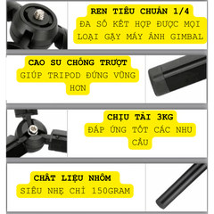 Chân đế tripod gấp gọn hợp kim nhôm có ốc 1/4'' cho máy ảnh Gimbal chịu tải 3kg