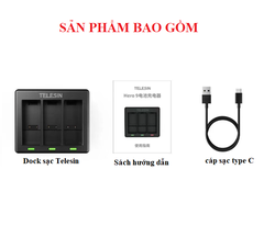 Pin Gopro 12 11 10 9 Black và Dock sạc Telesin sạc 3 pin