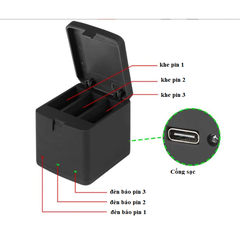 Hộp Sạc 3 Pin Cho GoPro Hero 5 6 7 8 9 10 11 12 Black có đèn báo