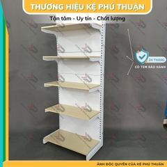 Kệ Siêu Thị Mâm Gỗ Lưng Kín (1 Mặt )  - Dài 70 x Rộng 35 x Cao 180 x 5 tầng