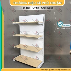 Kệ Siêu Thị Mâm Gỗ Lưng Kín (1 Mặt )  - Dài 90 x Rộng 35 x Cao 150 x 4 tầng