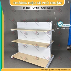Kệ Siêu Thị Mâm Gỗ Lưng Kín (2 Mặt )  - Dài 120 x Rộng 70 x Cao 120 x 3 tầng