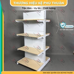 Kệ Siêu Thị Mâm Gỗ Lưng Kín (2 Mặt )  - Dài 70 x Rộng 70 x Cao 150 x 4 tầng