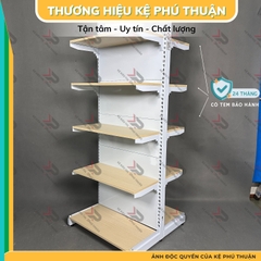 Kệ Siêu Thị Mâm Gỗ Lưng Kín (2 Mặt )  - Dài 70 x Rộng 70 x Cao 180 x 5 tầng
