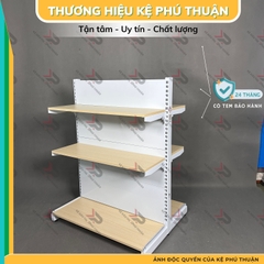 Kệ Siêu Thị Mâm Gỗ Lưng Kín (2 Mặt )  - Dài 90 x Rộng 70 x Cao 120 x 3 tầng