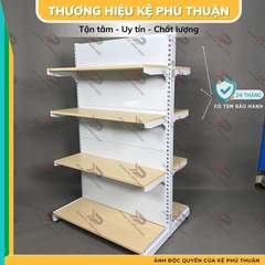 Kệ Siêu Thị Mâm Gỗ Lưng Kín (2 Mặt )  - Dài 90 x Rộng 70 x Cao 150 x 4 tầng