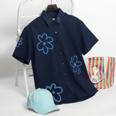 Áo Sơ Mi Tay Ngắn - Flower Pattern Olive / Xanh Navy
