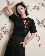 Áo Thun Thêu Ruy Băng Thủ Công - Phụng Điểu Thưởng Mai