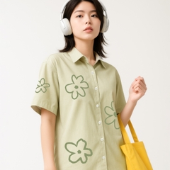 Áo Sơ Mi Tay Ngắn - Flower Pattern Olive / Xanh Navy