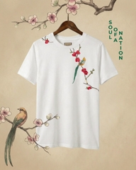 Áo Thun Thêu Ruy Băng Thủ Công - Tiên Điểu Thưởng Đào