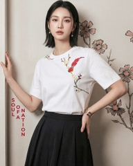 Áo Thun Thêu Ruy Băng Thủ Công - Phụng Điểu Thưởng Mai