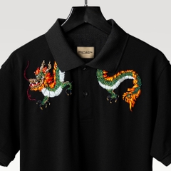 Áo Polo Thêu Ruy Băng Thủ Công - Rồng Phú Quý XANH