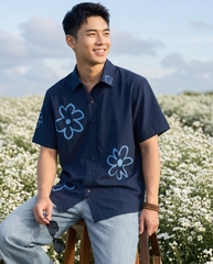 Áo Sơ Mi Tay Ngắn - Flower Pattern Olive / Xanh Navy