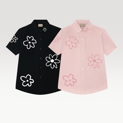 Áo Sơ Mi Tay Ngắn - Flower Pattern Đen / Hồng