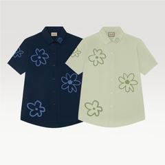 Áo Sơ Mi Tay Ngắn - Flower Pattern Olive / Xanh Navy