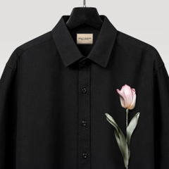 Áo Sơ Mi Thêu Ruy Băng Thủ Công - Hoa Tulip Hồng Tô Màu Nước