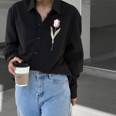 Áo Sơ Mi Thêu Ruy Băng Thủ Công - Hoa Tulip Ruy Băng Hồng