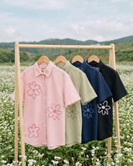 Áo Sơ Mi Tay Ngắn - Flower Pattern Olive / Xanh Navy