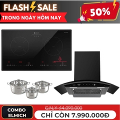 Combo hút mùi kính cong, bếp điện từ Elmich 1 đổi 1