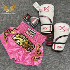COMBO TẬP BOXING CƠ BẢN GĂNG BOXING + BĂNG ĐA + QUẦN MUAY + TẤT BẢO VỆ - Hồng