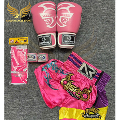 COMBO TẬP BOXING CƠ BẢN GĂNG BOXING + BĂNG ĐA + QUẦN MUAY + TẤT BẢO VỆ - Hồng